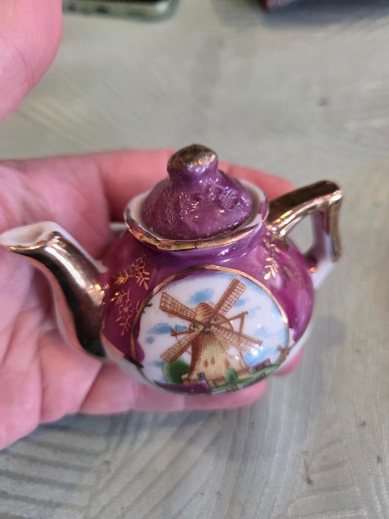 Miniatuur theepotje met molen decoratie, Ophalen of Verzenden