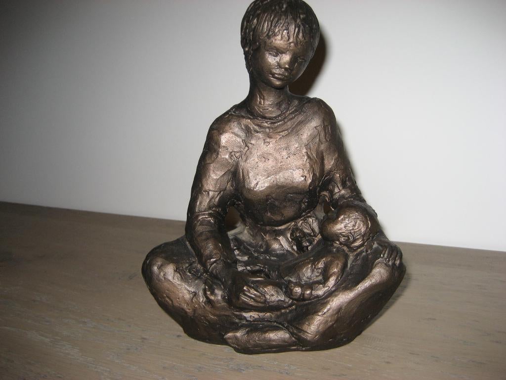 Mariabeeld Maria beeld Jesus bronskleur moeder met kind, Verzamelen, Religie, Ophalen of Verzenden, Gebruikt, Beeld(je), Christendom | Katholiek