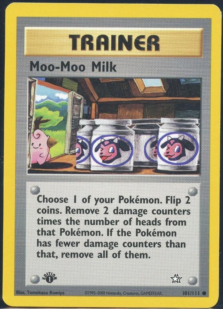 pokemon neo genesis moo-moo milk 1st edition 101/111, Ophalen of Verzenden, Zo goed als nieuw, Losse kaart