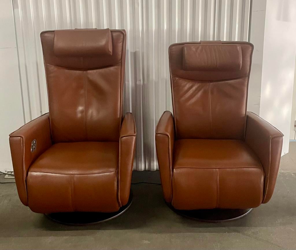 Prominent set relax sta op stoel fauteuils leder staopstoel, Ophalen, Zo goed als nieuw, Prachtige set in leder, 50 tot 75 cm