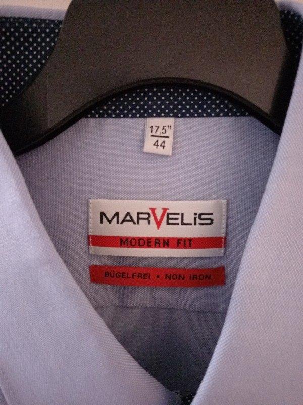 MARVELIS shirt blauw - Extra lange mouw - Mt 44 - strijkvrij, Kleding | Heren, Overhemden, Marvelis, Blauw, Ophalen of Verzenden