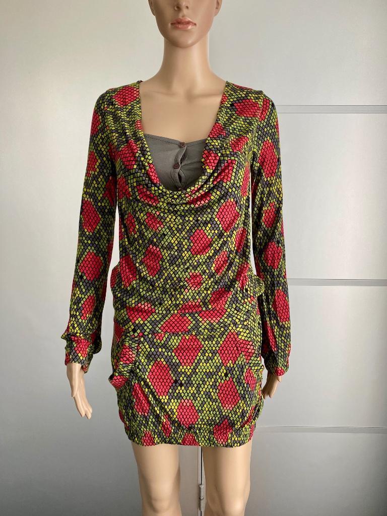 j104 DEPT maat S=36 jurk, jurkje,  tuniek roze/groen/zwart, Kleding | Dames, Jurken, Ophalen of Verzenden, Zo goed als nieuw, Maat 36 (S)