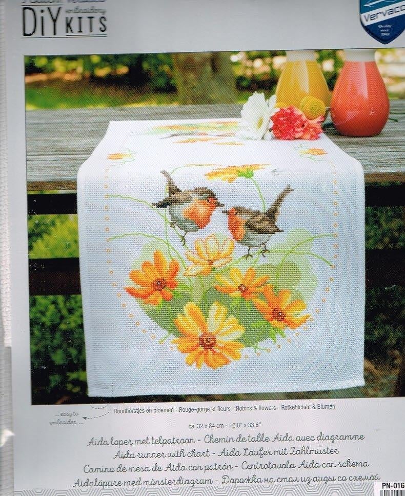 Cado vervaco borduurpakket loper  roodborstjes met bloemen, Ophalen of Verzenden, Nieuw, Handborduren, Borduurpakket