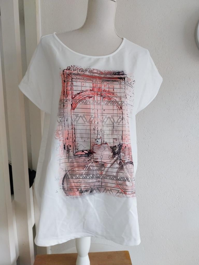 Wit T-shirt met roze print Gerry Weber maat XL, Kleding | Dames, Wit, Maat 46/48 (XL) of groter, Ophalen of Verzenden, Zo goed als nieuw