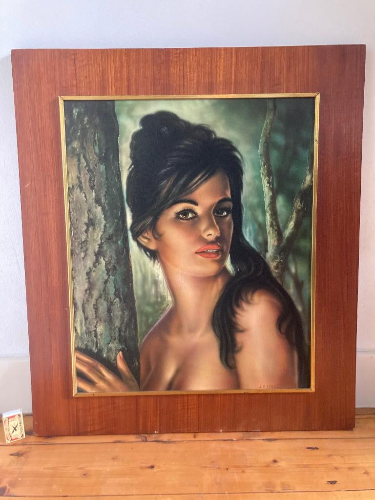 Tina wulpse sexy bosnimf J.H. Lynch vintage groot schilderij, Ophalen of Verzenden, Zo goed als nieuw, Schilderij, 75 cm of meer