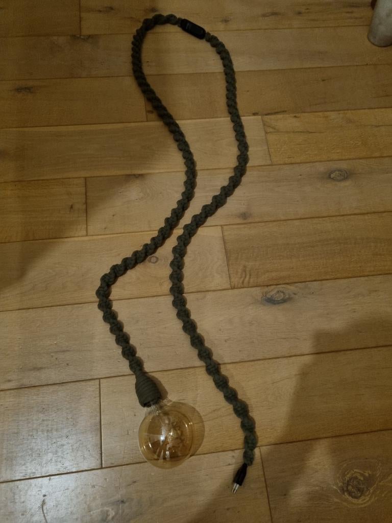 Gevlochten touwlamp met dimmer, Ophalen of Verzenden, Zo goed als nieuw, Zwart, 100 cm of meer