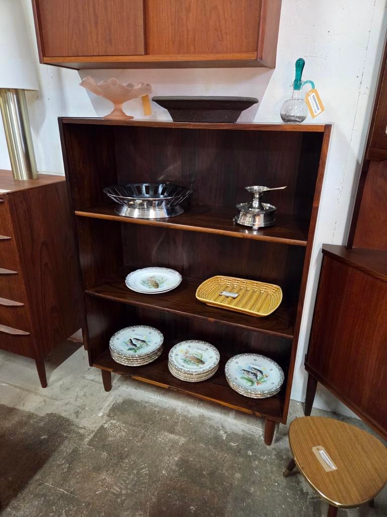 Vintage Mid-Century Deense open boekenkast palissander, Met plank(en), Gebruikt, 100 tot 150 cm, Mid-Century