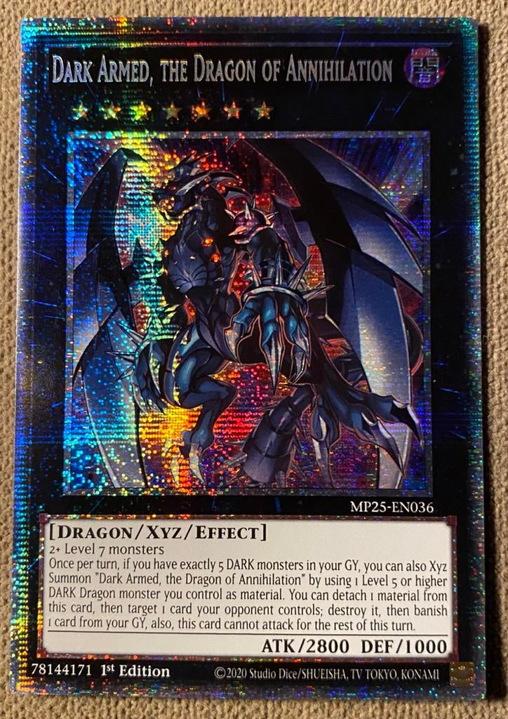 Yu-Gi-Oh! Dark Armed, the Dragon of Annihilation MP25 1st !, Ophalen of Verzenden, Zo goed als nieuw, Losse kaart, Foil