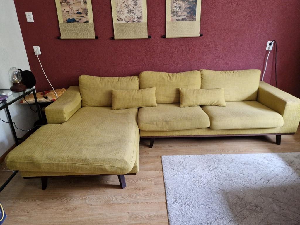 Gele hoekbank 180x140x90, Ophalen, Gebruikt, 150 cm of meer, Vierpersoons of meer