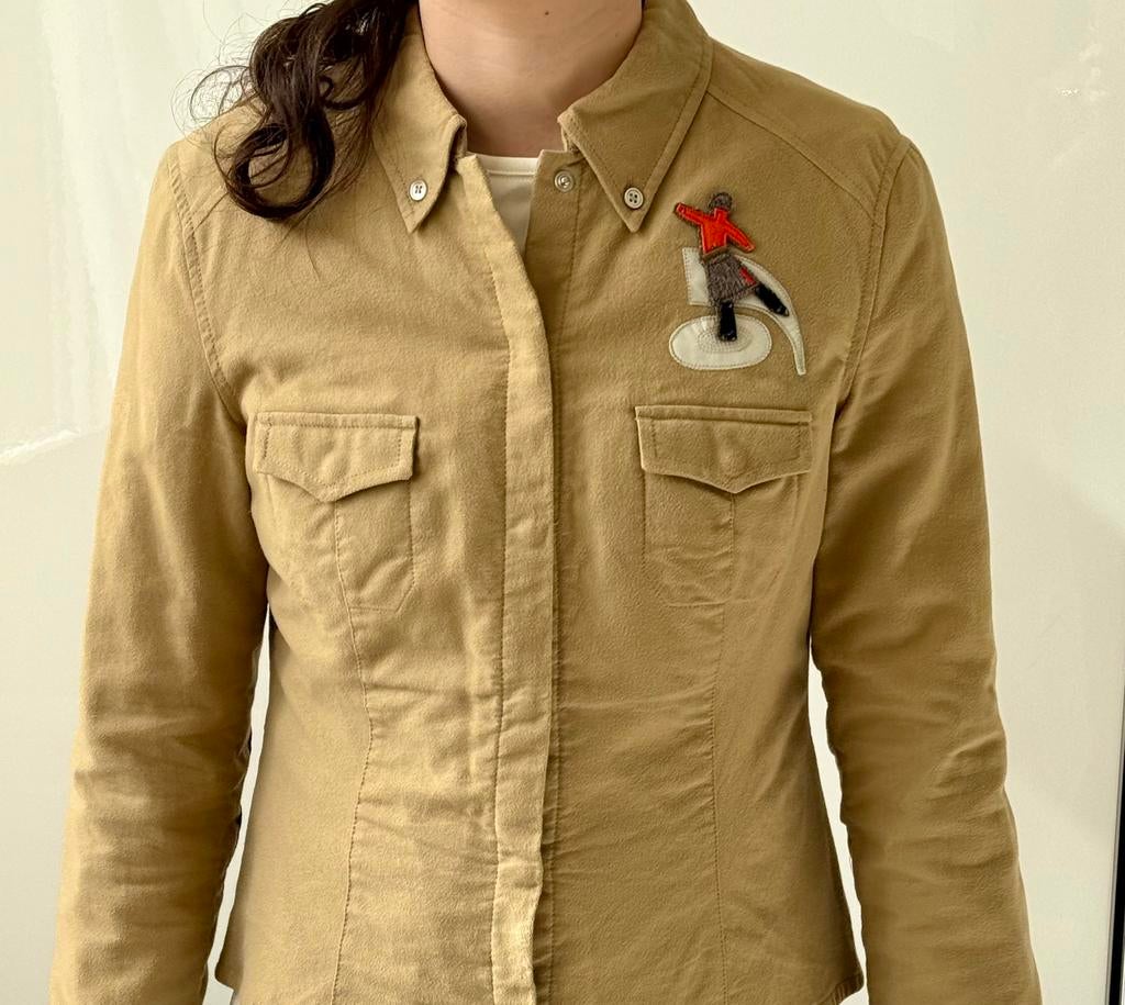 Vintage Prada shirt in camel/beige kleur, Ophalen of Verzenden, Zo goed als nieuw, Beige