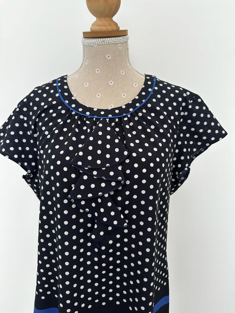 Blauw witte polka dot blouse, Verzenden, Zo goed als nieuw, Maat 38/40 (M), Blauw