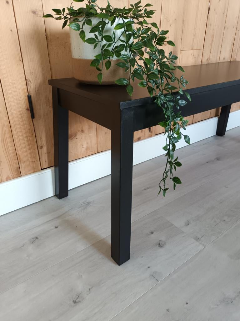 Zwart houten bankje - 110x38x45.5 cm, Huis en Inrichting, Stoelen, Ophalen of Verzenden, Zo goed als nieuw, Zwart, Hout