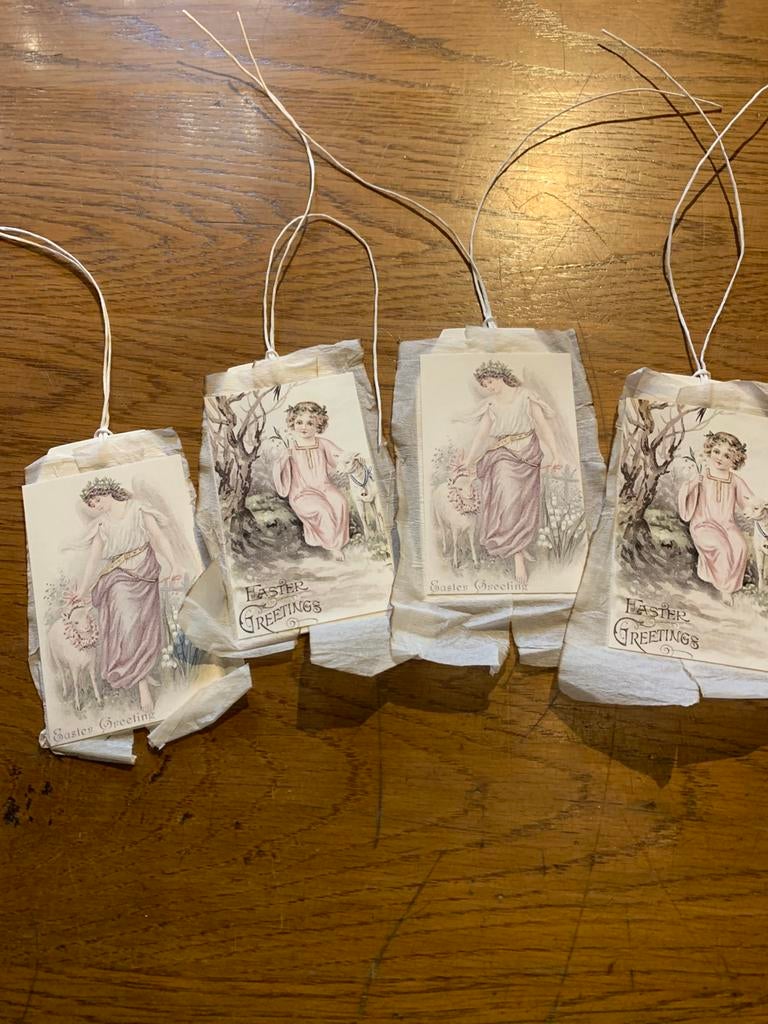 Set van 4 paaslabels in brocante stijl, Ophalen of Verzenden