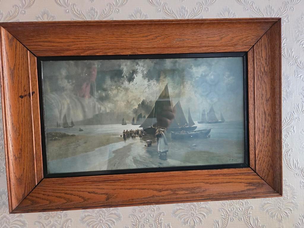 Antiek Maritiem Schilderij F. Arnold - Eikenhouten Lijst, Antiek en Kunst, Kunst | Schilderijen | Klassiek, Ophalen