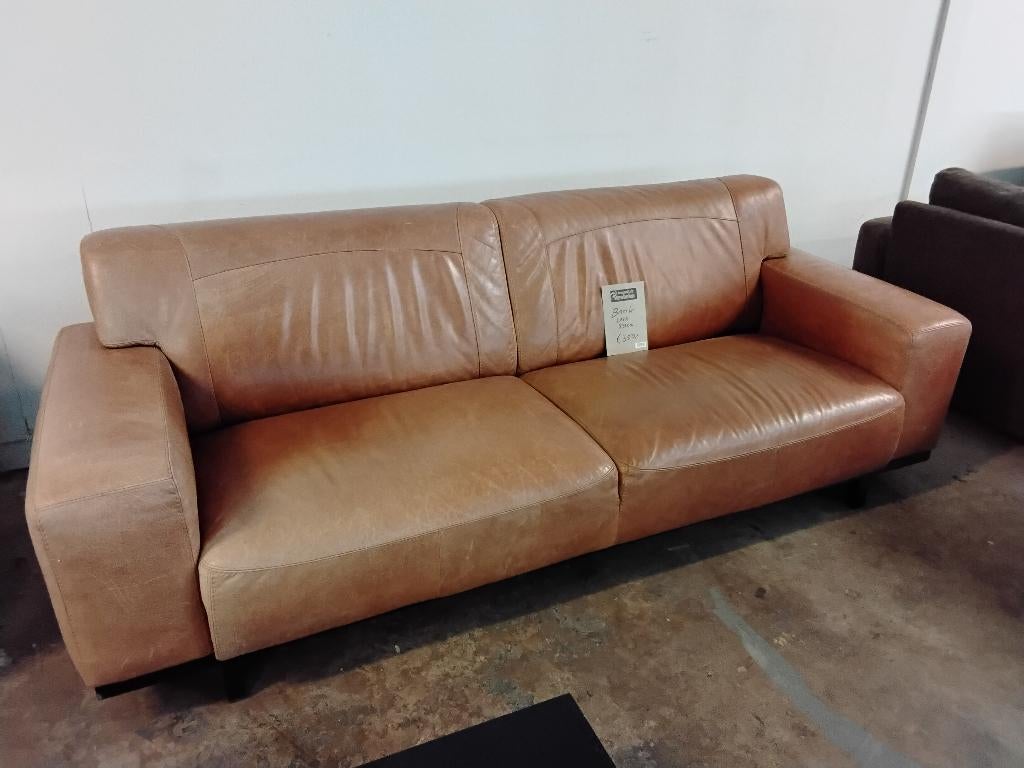 Prachtige bank leer, kwaliteit,  350=! Second Life Wolvega, Ophalen, Gebruikt, Driepersoons, Rechte bank
