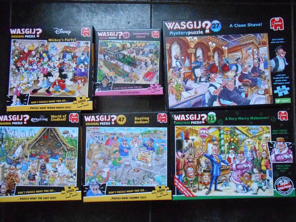 6 Wasgij puzzels., Ophalen of Verzenden, 500 t/m 1500 stukjes, Zo goed als nieuw, Legpuzzel