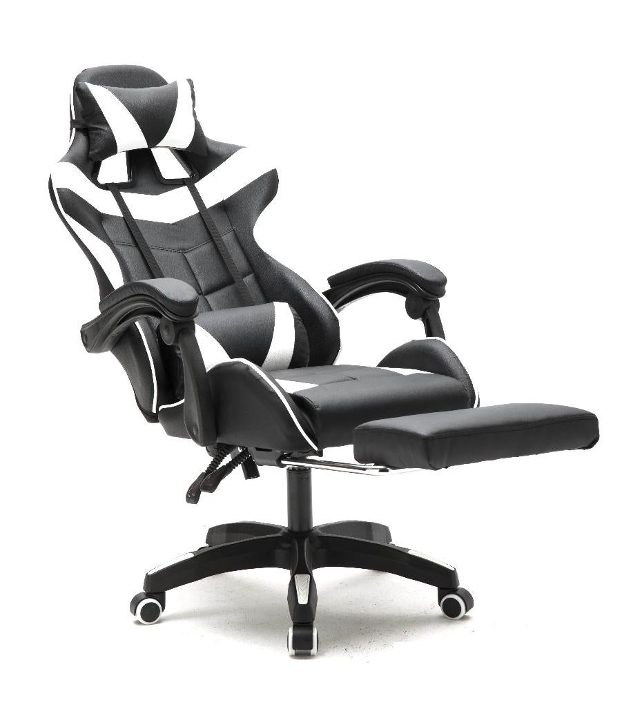 Gamestoel Cyclone met voetsteun - bureaustoel zwart wit, Huis en Inrichting, Bureaustoelen, Ophalen, Gaming bureaustoel, Zwart