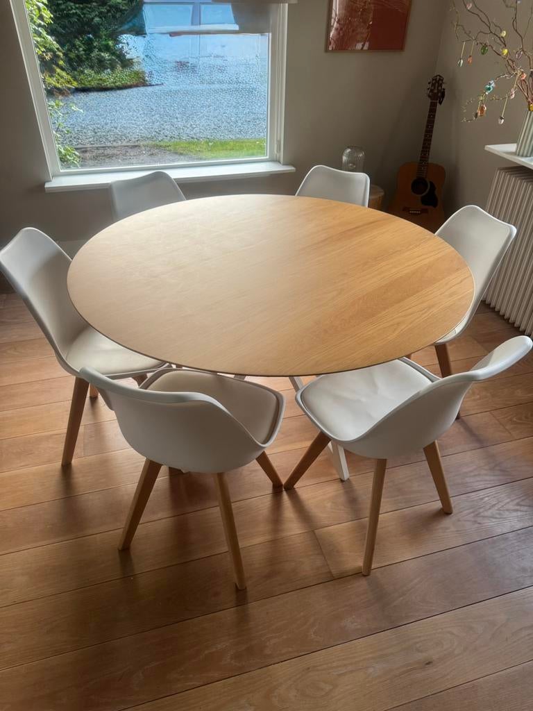 Ronde eiken eettafel 130cm studio Henk butterfly onderstel, Ophalen, Studio Henk, Rond, Zo goed als nieuw