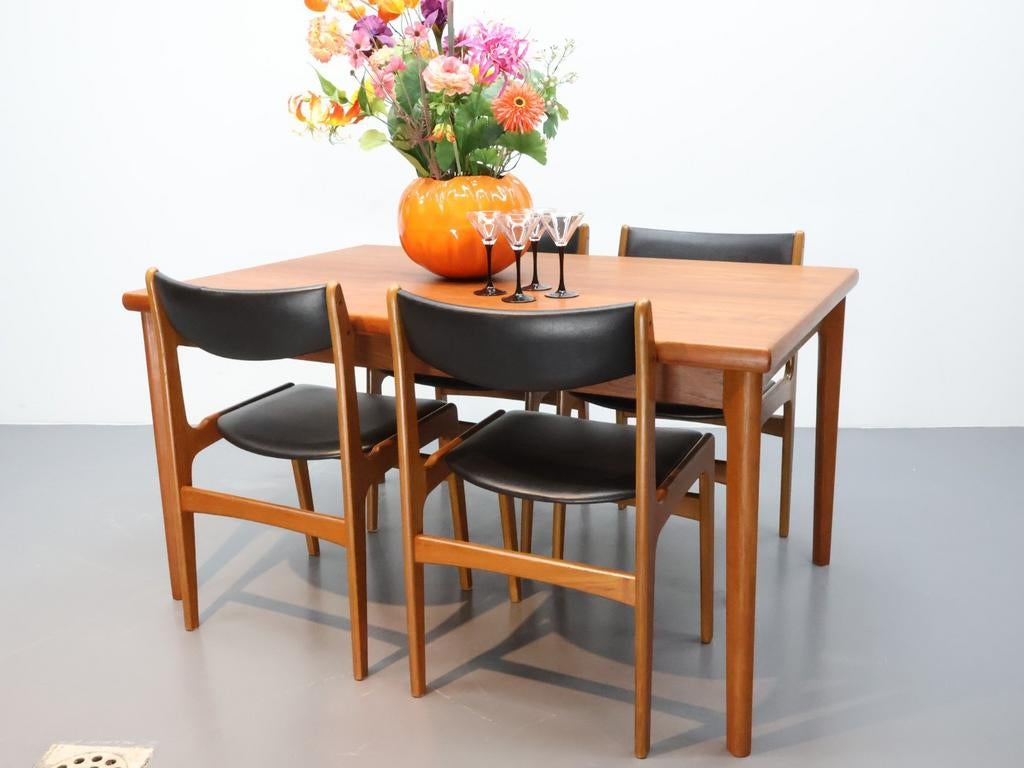 Deense eettafel Henning Kjaernulf teak uitschuifbaar tot 2.4, Niet bekend, 200 cm of meer, 50 tot 100 cm, Zo goed als nieuw