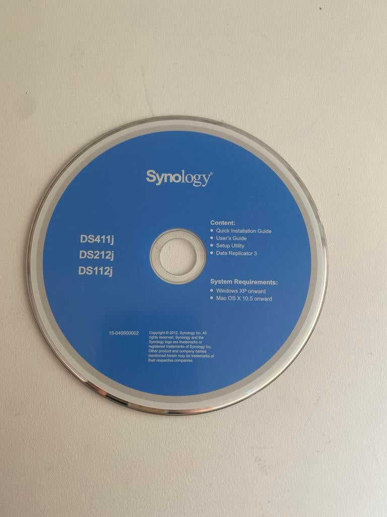 Synology Installatie CD - DS411j, DS212j, DS112j, Computers en Software, Besturingssoftware, Ophalen of Verzenden, Gebruikt, MacOS