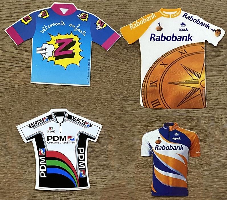 Wielrennen 4 stickers WIELERSHIRTS o.m. Rabobank-PDM etc., Ophalen of Verzenden, Overige typen