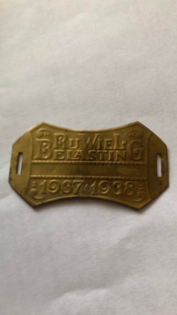 Rijwiel plaatje (belasting) 1937. 1938, Ophalen of Verzenden