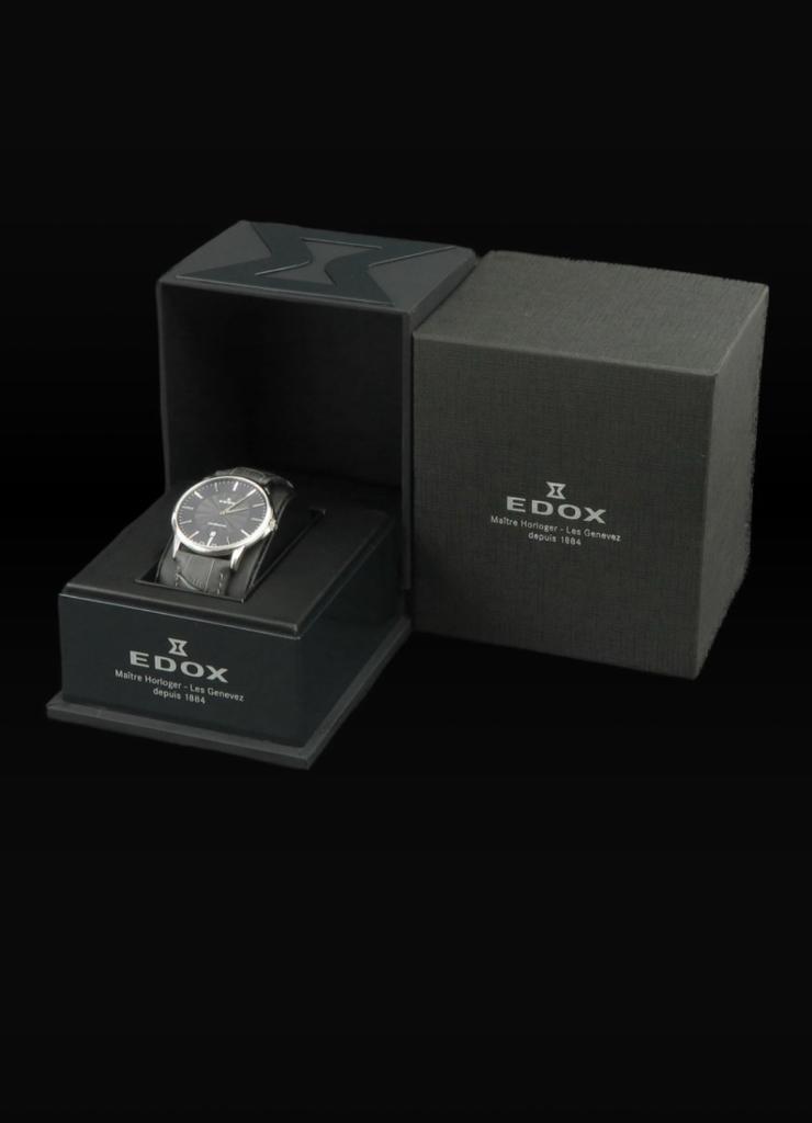 Edox heren horloge, Overige merken, Leer, Staal, Polshorloge