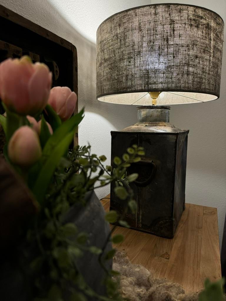 Lampenvoet melkbus  met linnen kap. Meerdere op voorraad !!, Ophalen, Nieuw, Rond, 25 tot 50 cm