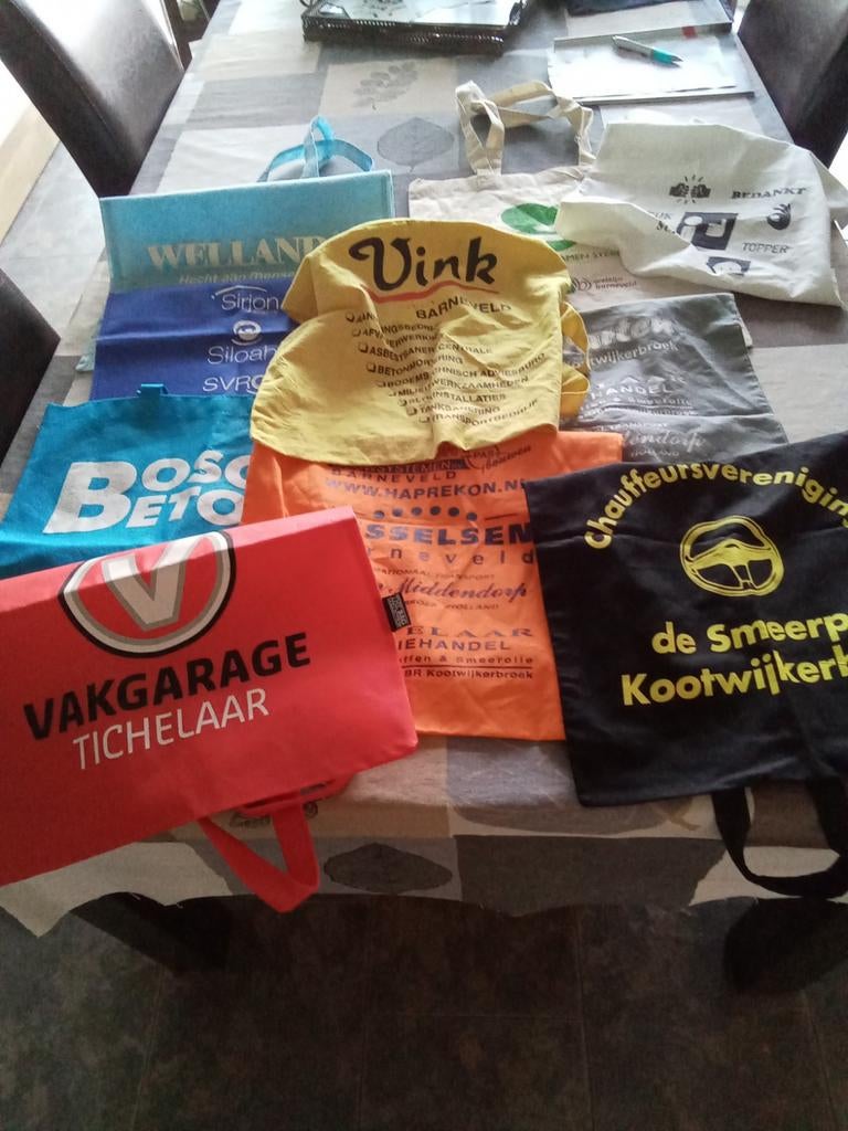 10 linnen / katoenen tassen met reclame opdruk, Ophalen of Verzenden, Overige typen