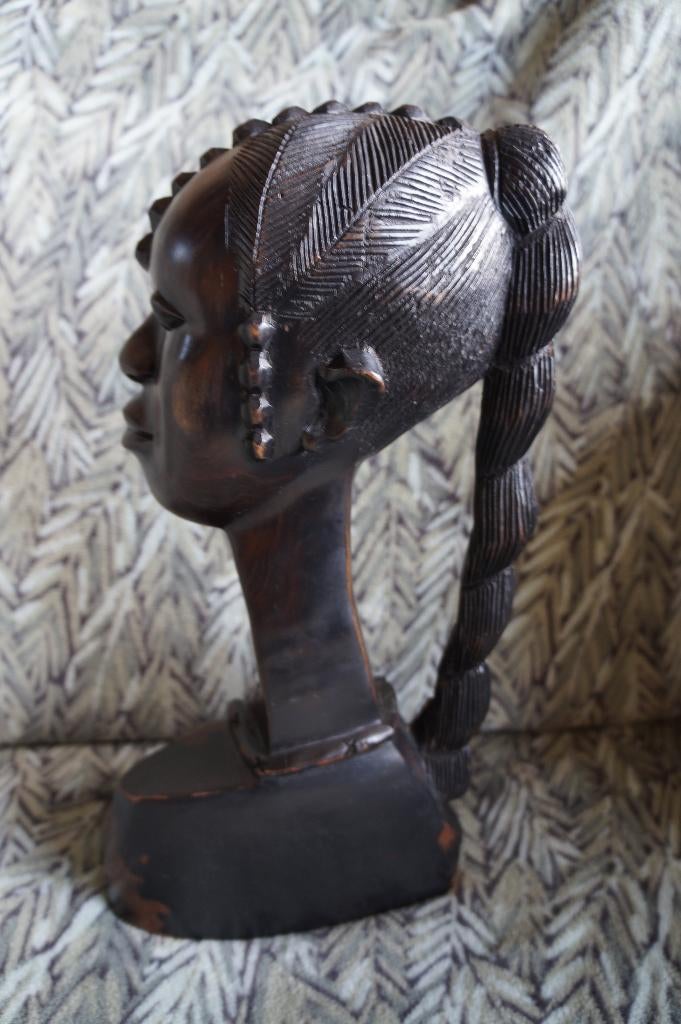 Ebbenhouten buste , houtsnijwerk sculptuur Afrikaanse vrouw, Ophalen of Verzenden
