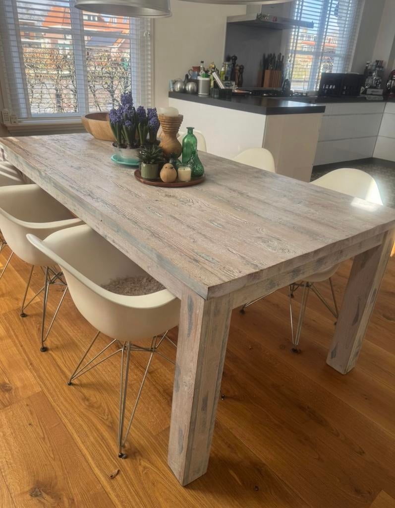 Stoere houten tafel te koop, Ophalen, 200 cm of meer, 50 tot 100 cm, Zo goed als nieuw