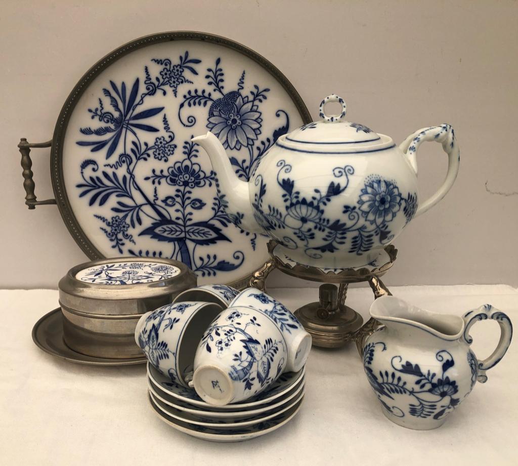 Antiek Ronde Dienblad Zwiebelmuster, Antiek en Kunst, Ophalen of Verzenden