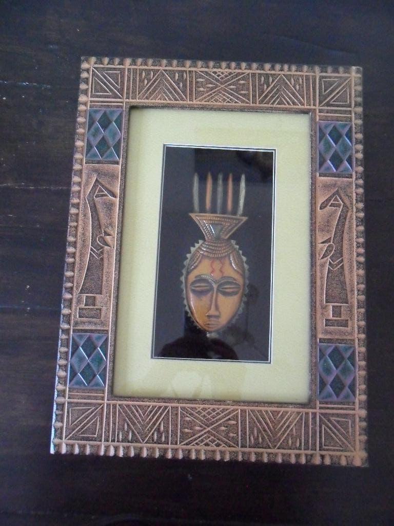 vintage Afrikaans beeld hout 3D wanddecoratie, Ophalen of Verzenden