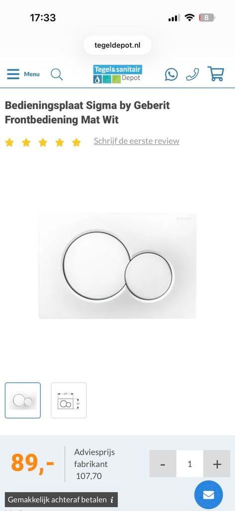 Geberit Sigma 01 Bedieningsplaat / drukknop Mat Wit, Ophalen of Verzenden, Nieuw, Toilet