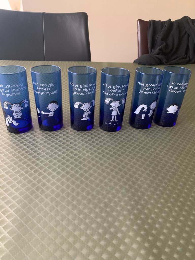 Blue Band blauwe glazen complete set, Glas of Glazen, Ophalen of Verzenden, Overige stijlen, Glas