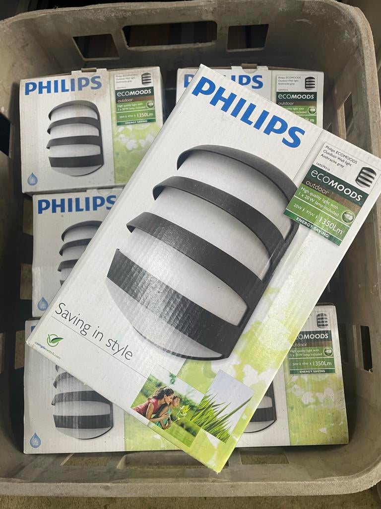 6x Philips Buitenlamp Ecomoods - Warm Licht - Setprijs, Kunststof, Minder dan 50 watt, Wandlamp, Nieuw