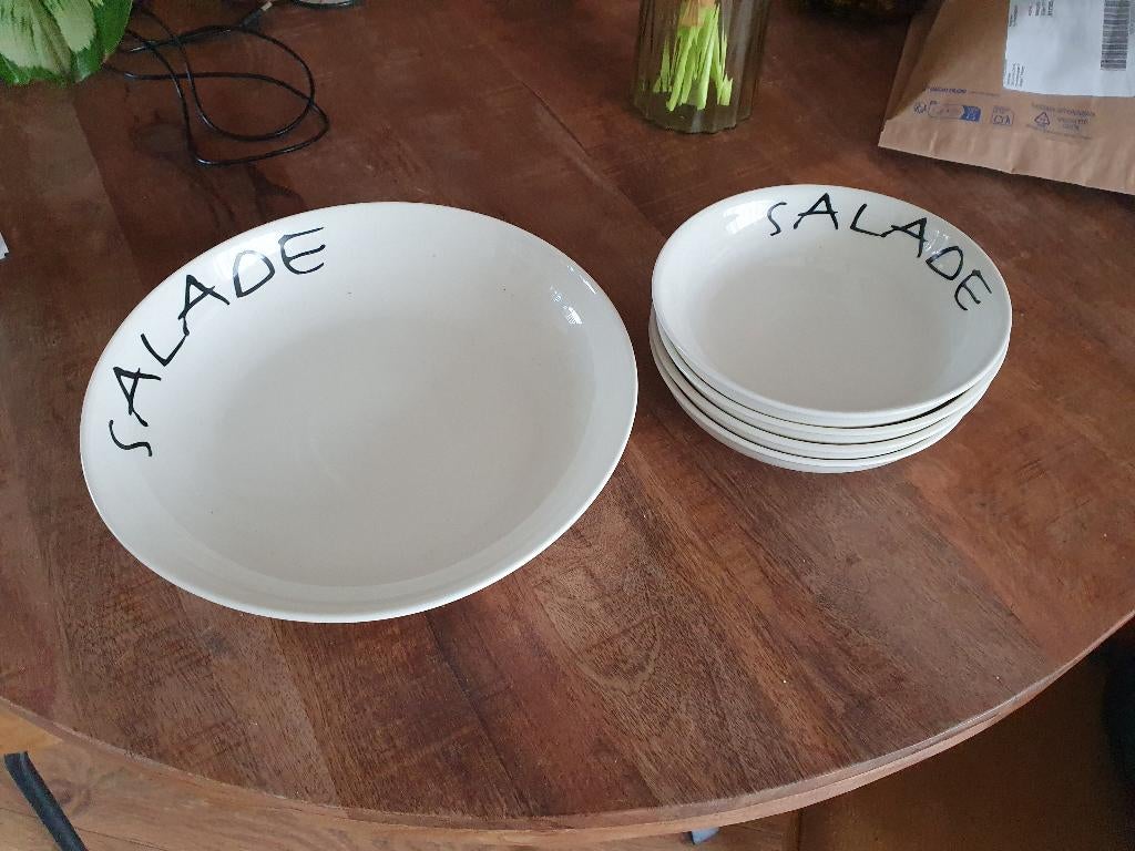 Salade schaal + 4 salade borden, Huis en Inrichting, Keuken | Servies, Ophalen, Nieuw, Schaal of Schalen, Overige stijlen