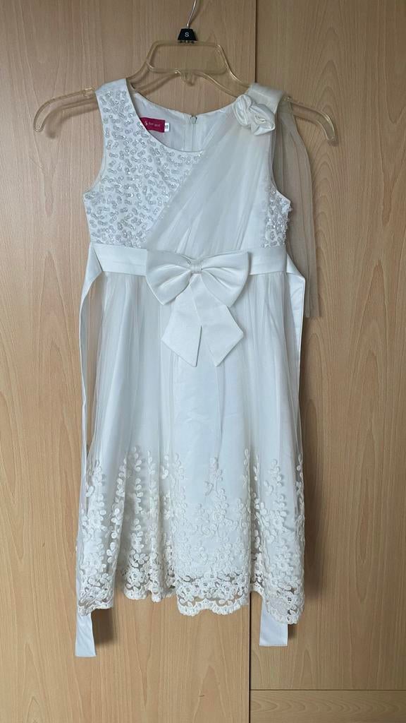 Witte Feestjurk voor Meisjes - Maat 6-7 Jaar, Overige typen, Wit, Ophalen of Verzenden, Zo goed als nieuw