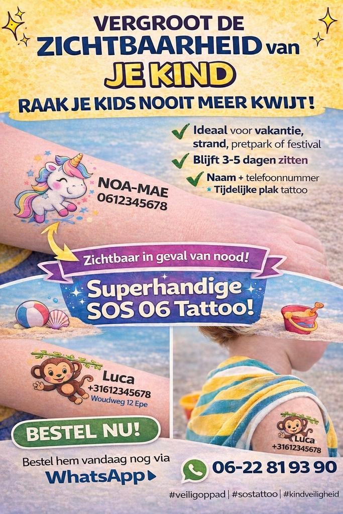 SOS Tattoo voor kinderen – voorkom dat je je kind kwijtraakt, Nl, Verzenden, Nieuw, Nl