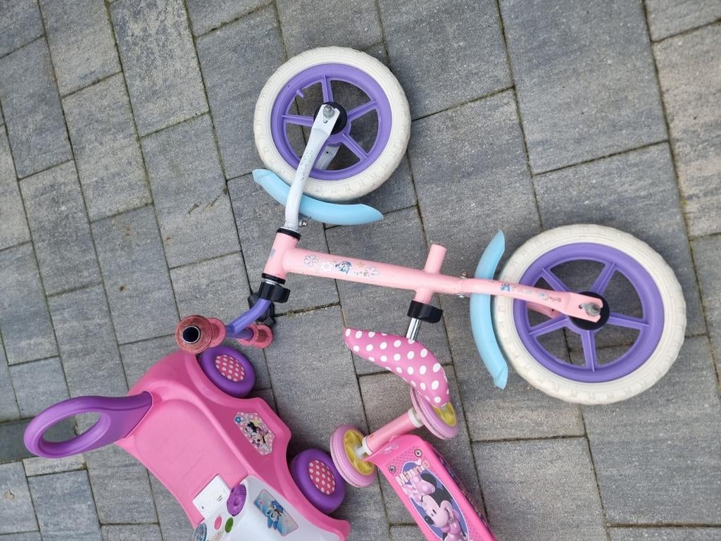 Minnie Mouse Buitenspeelgoed Set: Loopfiets, Step & Loopauto, Ophalen, Gebruikt, Loopfiets