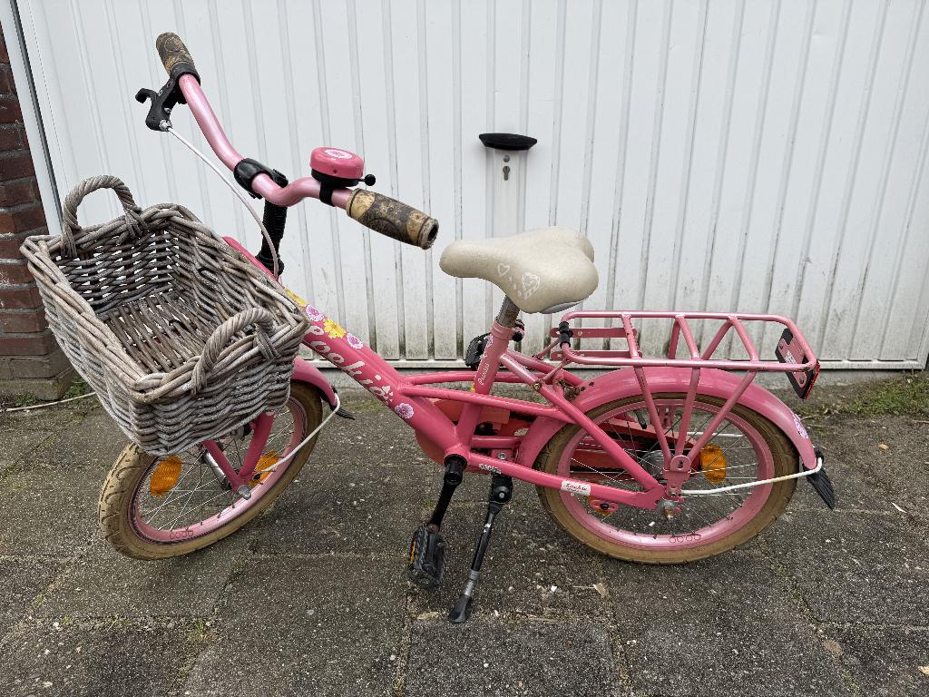 Roze Loeki kinderfiets met mandje, Ophalen, Zijwieltjes, Gebruikt, Loekie