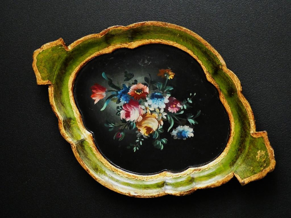 Handbeschilderd Italiaans dienblad serveerblad met bloemen, Ophalen of Verzenden