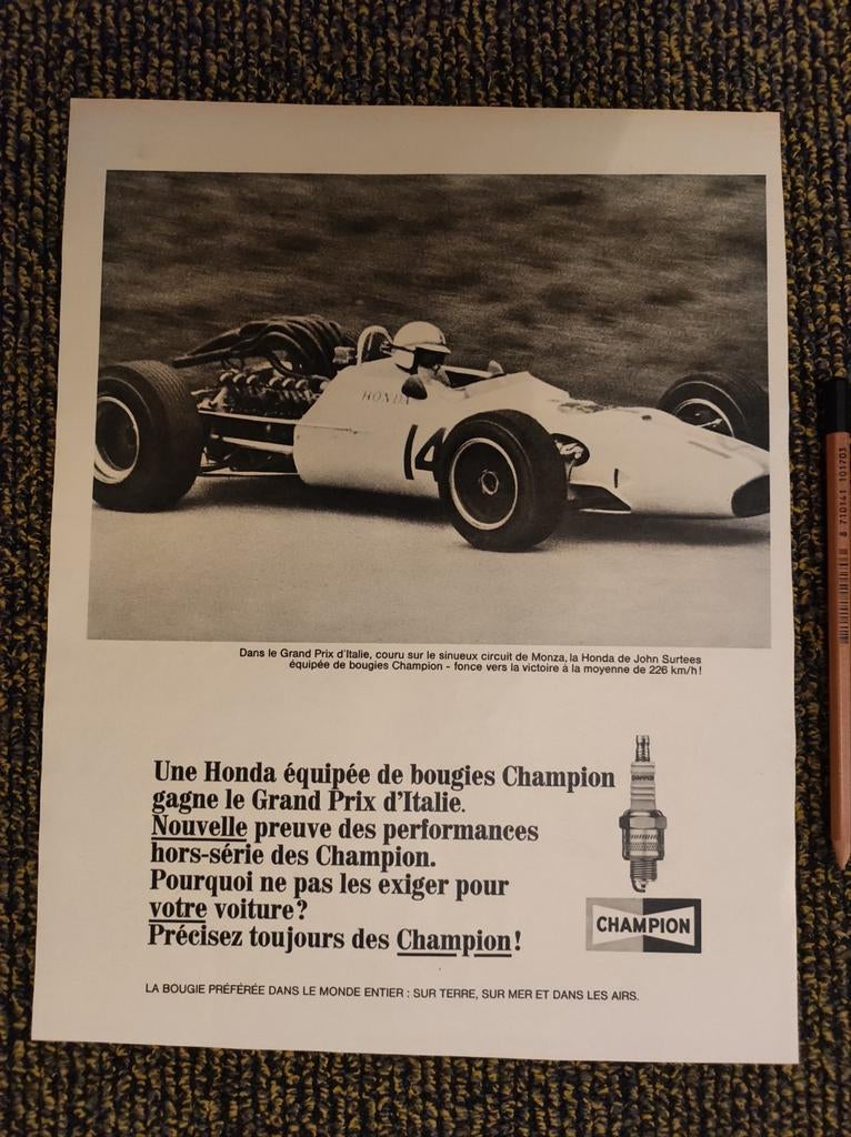 Honda en bougie Champion reclame 1968, Verzamelen, Ophalen of Verzenden, Gebruikt, Motoren