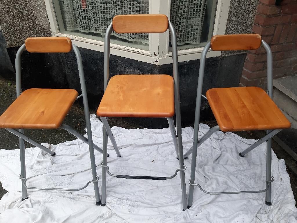Ikea Dennis Barkruk, barstoel, opklapbaar, bruin, vintage, Huis en Inrichting, Barkrukken, Ophalen, Gebruikt, Met voetsteun, 60 tot 90 cm