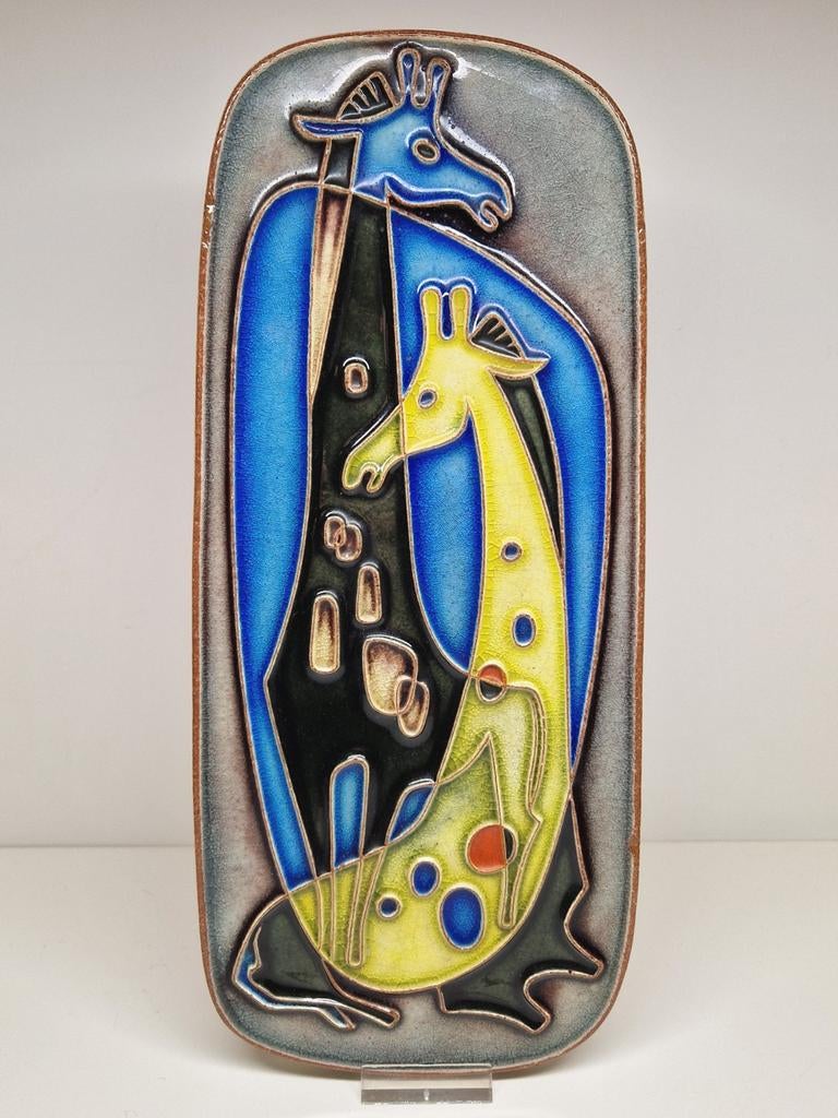 Retro Mid Century Modern Kalsruhe Majolica wand plaquette., Ophalen of Verzenden