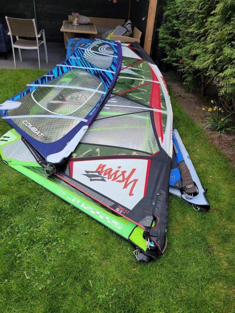 Complete windsurfset: plank, zeilen, mast, klein spul, Minder dan 250 cm, Ophalen of Verzenden, Met vin(nen), Complete set