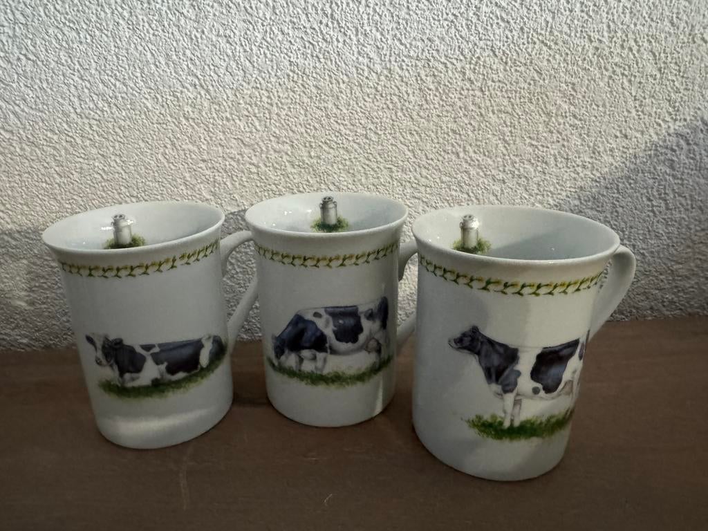 3 theo koe mokken, Huis en Inrichting, Keuken | Servies, Ophalen of Verzenden, Zo goed als nieuw, Overige stijlen, Kop(pen) en/of Schotel(s)