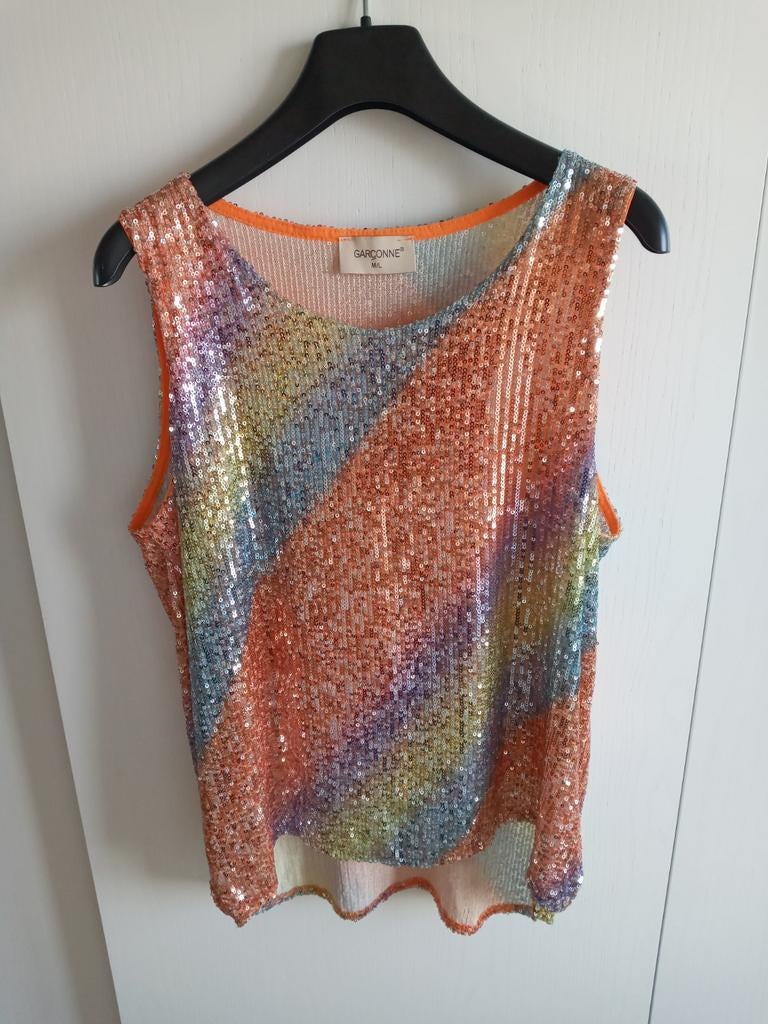 M/L nw. apart top paillet in regenboogkleuren Garçonne party, Kleding | Dames, Overige kleuren, Maat 42/44 (L), Nieuw, Ophalen of Verzenden