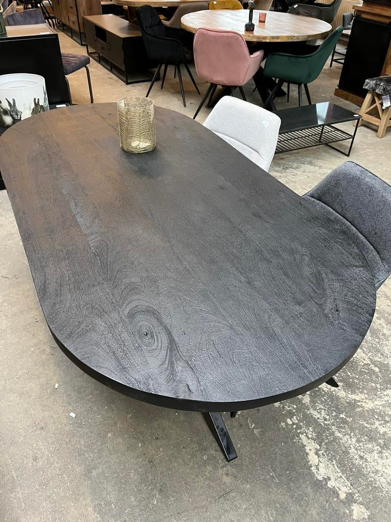 Magazijn Leegverkoop eettafel deens ovaal zwart mangohout, Nieuw, Ophalen of Verzenden, Info@wkhome.nl, Argonweg 20 Amersfoort
