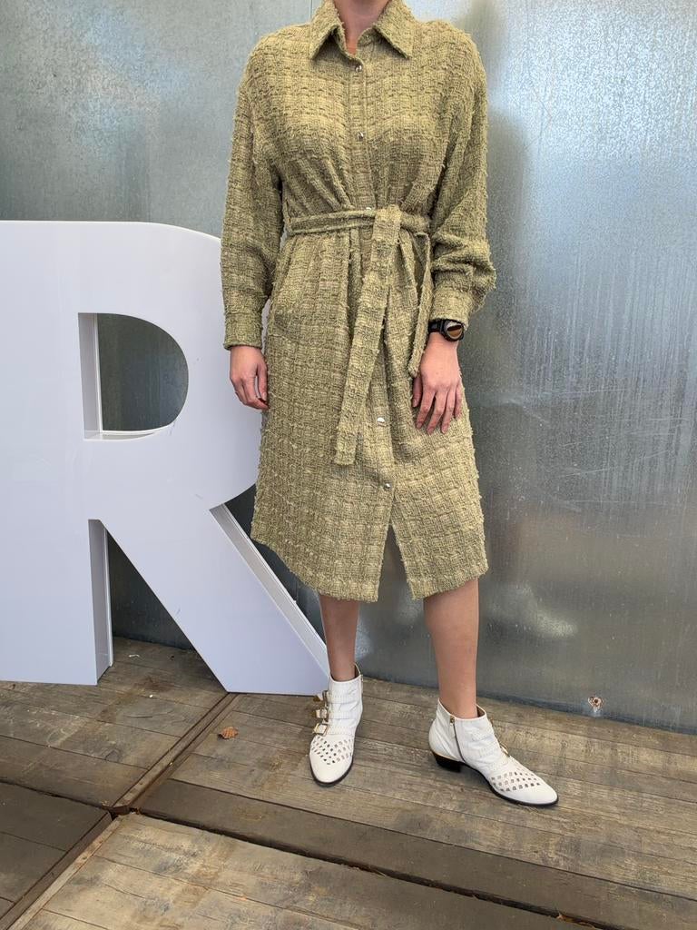 Iro jurk dress coat jas maat 34 robbey khaki, Ophalen of Verzenden, Zo goed als nieuw, Maat 34 (XS) of kleiner, Boven de knie